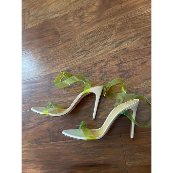 ALEXANDRE BIRMAN Clarita Knotted Ankle Strap Shoe Sandals White Chartreuse 39 9 - Picture 2 of 5